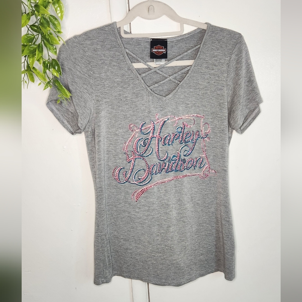 ✨ Harley-Davidson Rhinestone Graphic Tee ✨ Bling Logo | Size M